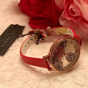 Ted Baker Kate Floral Red Leather Strap Watch NWT